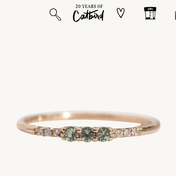 Catbird Three Green Sapphire Equilibrium Ring by Jennie Kwon in Yellow Gold - Picture 8 of 9